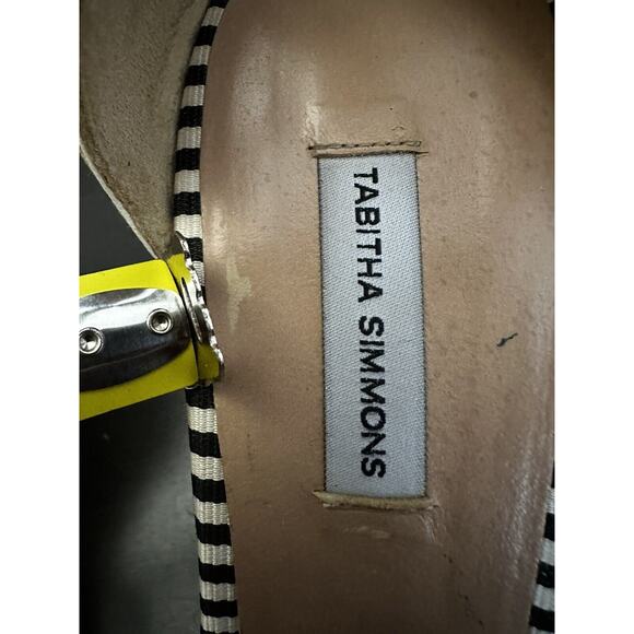 Tabitha Simmons Black and Beige Striped Espadrille Wedge Sandals Size 40 US 9 - Picture 5 of 11